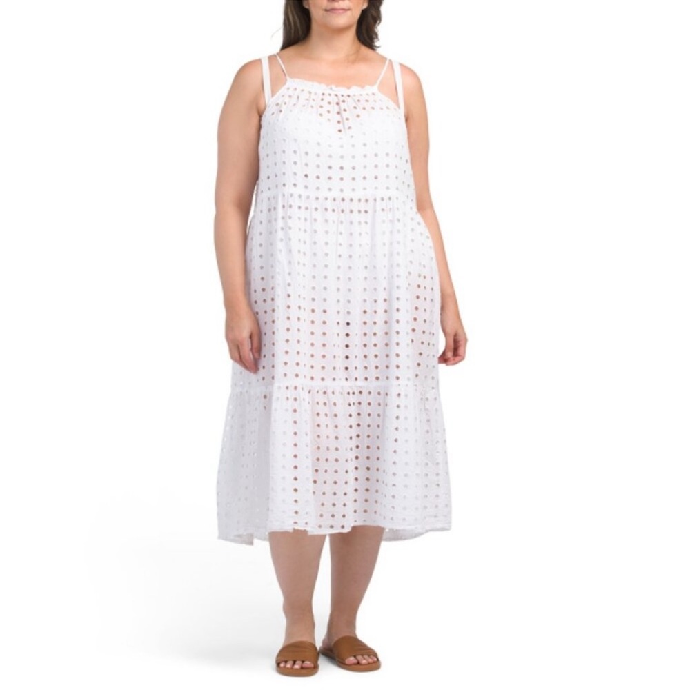TRUE DESTINATION white  Cotton Eyelet Cover-up Dress size large